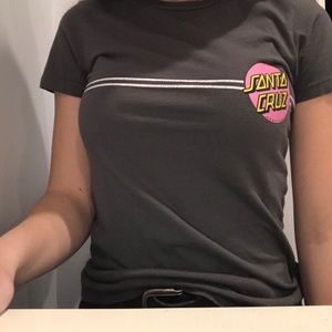 grey santa cruz t shirt with design on back